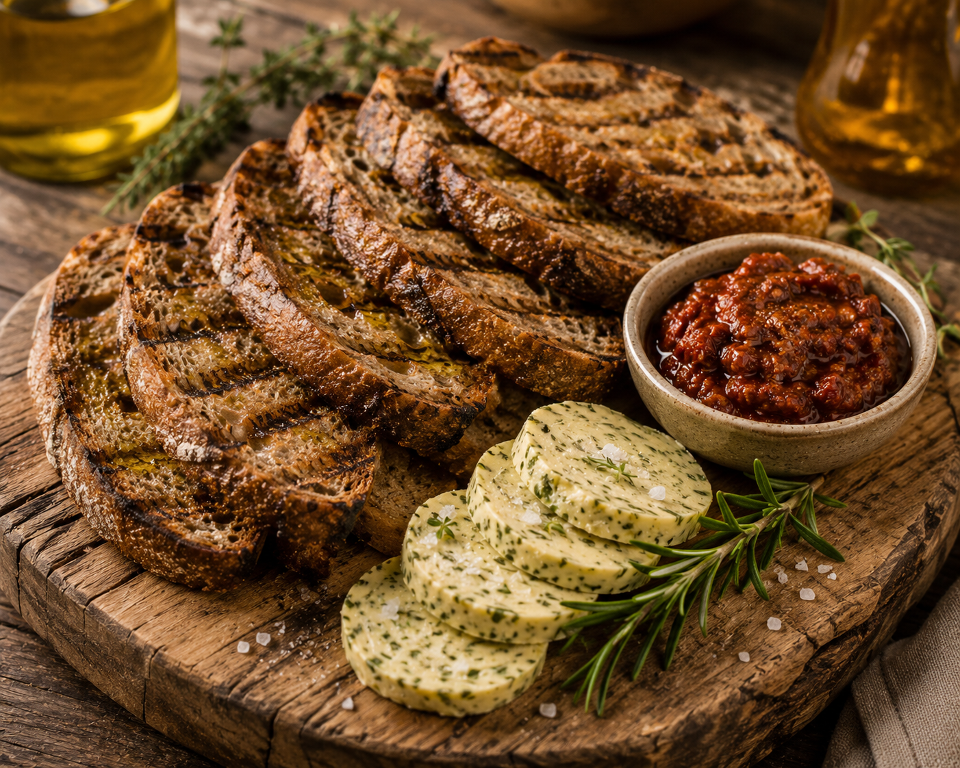 Rustiek Desembrood met Kruidenboter & Tomatentapenade