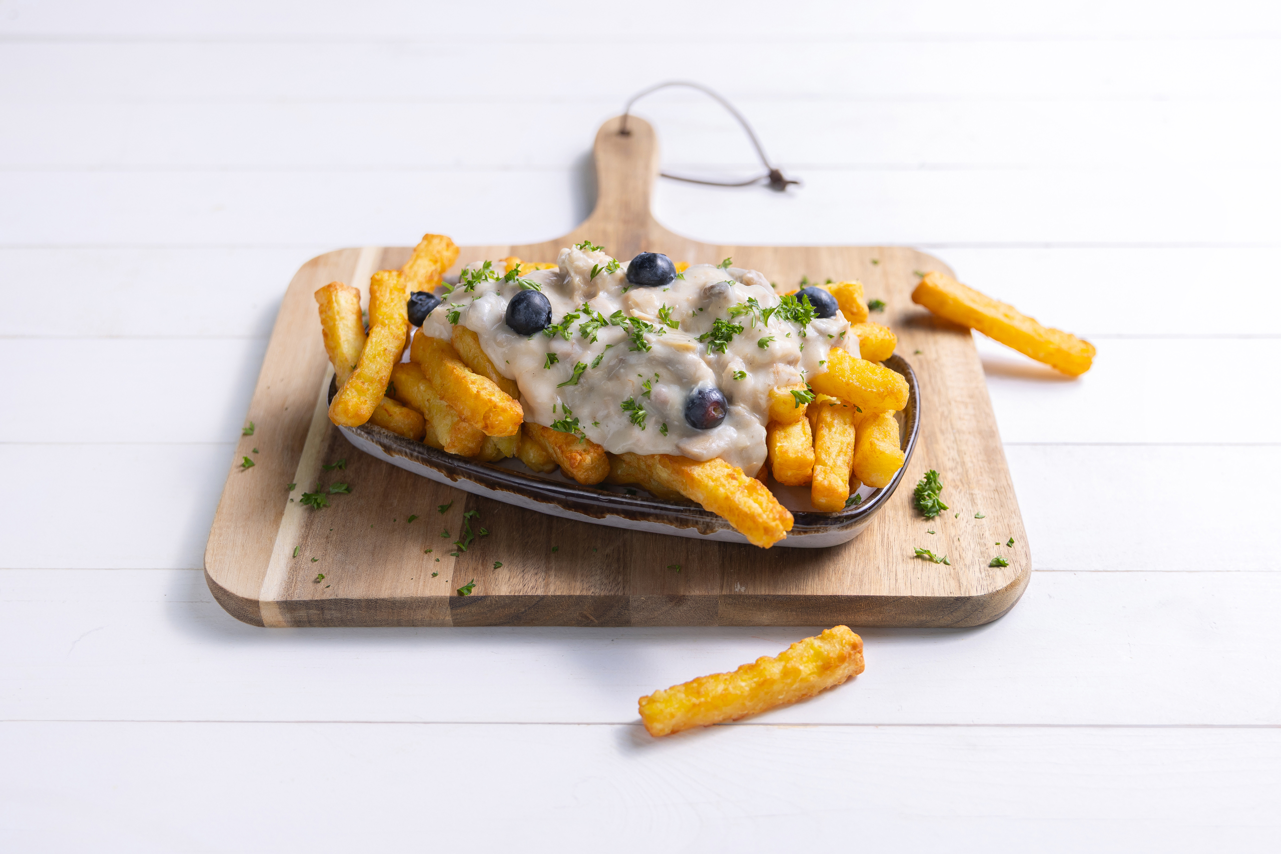 Loaded fries kippenragout