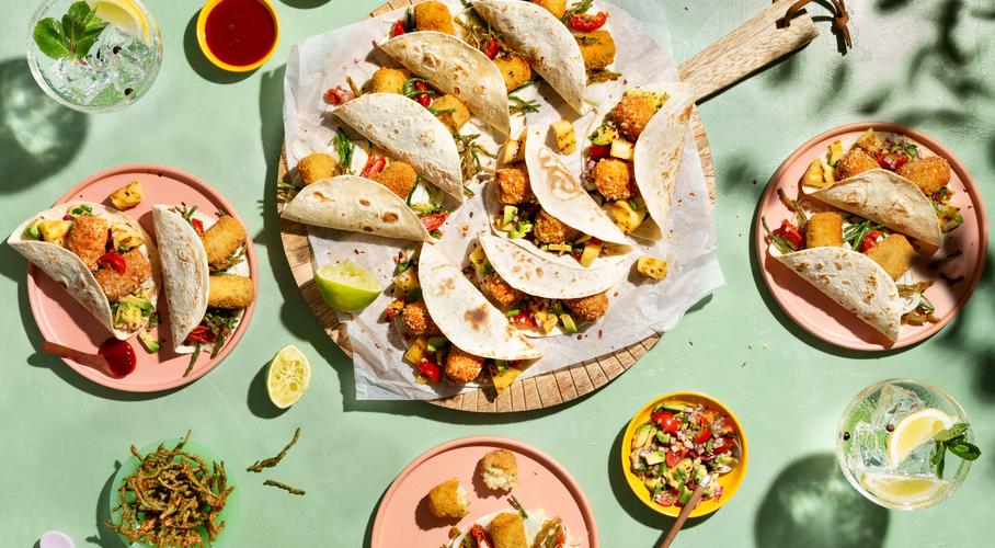 Vegataco’s met knapperige garnalenkroketjes en zeekraal tempura 