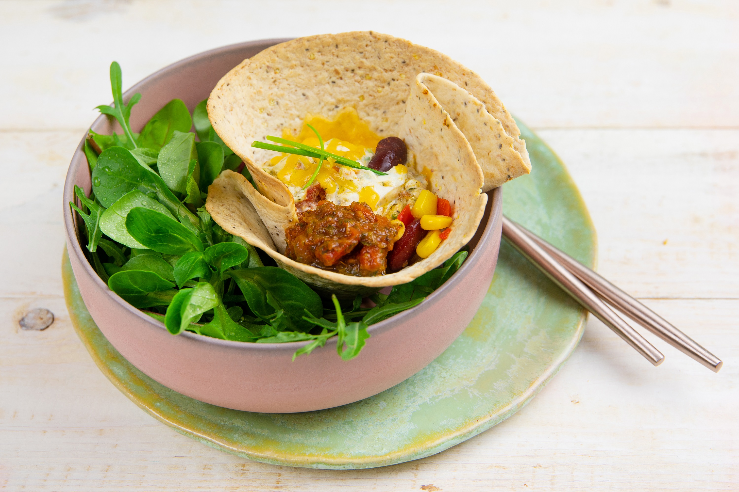 Tortillacups met Bonenmix & Bruschetta