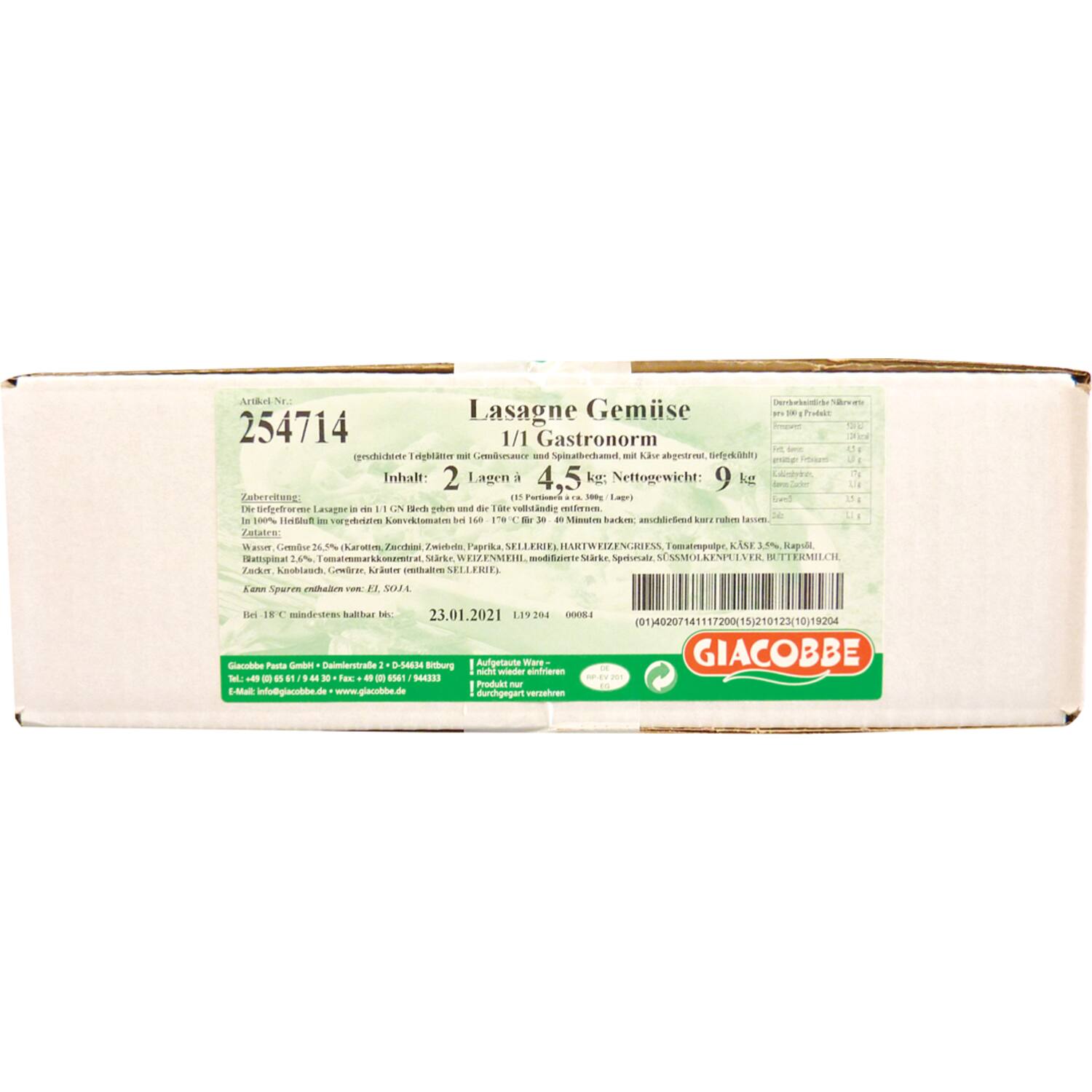 Giacobbe lasagne groente 30×300g