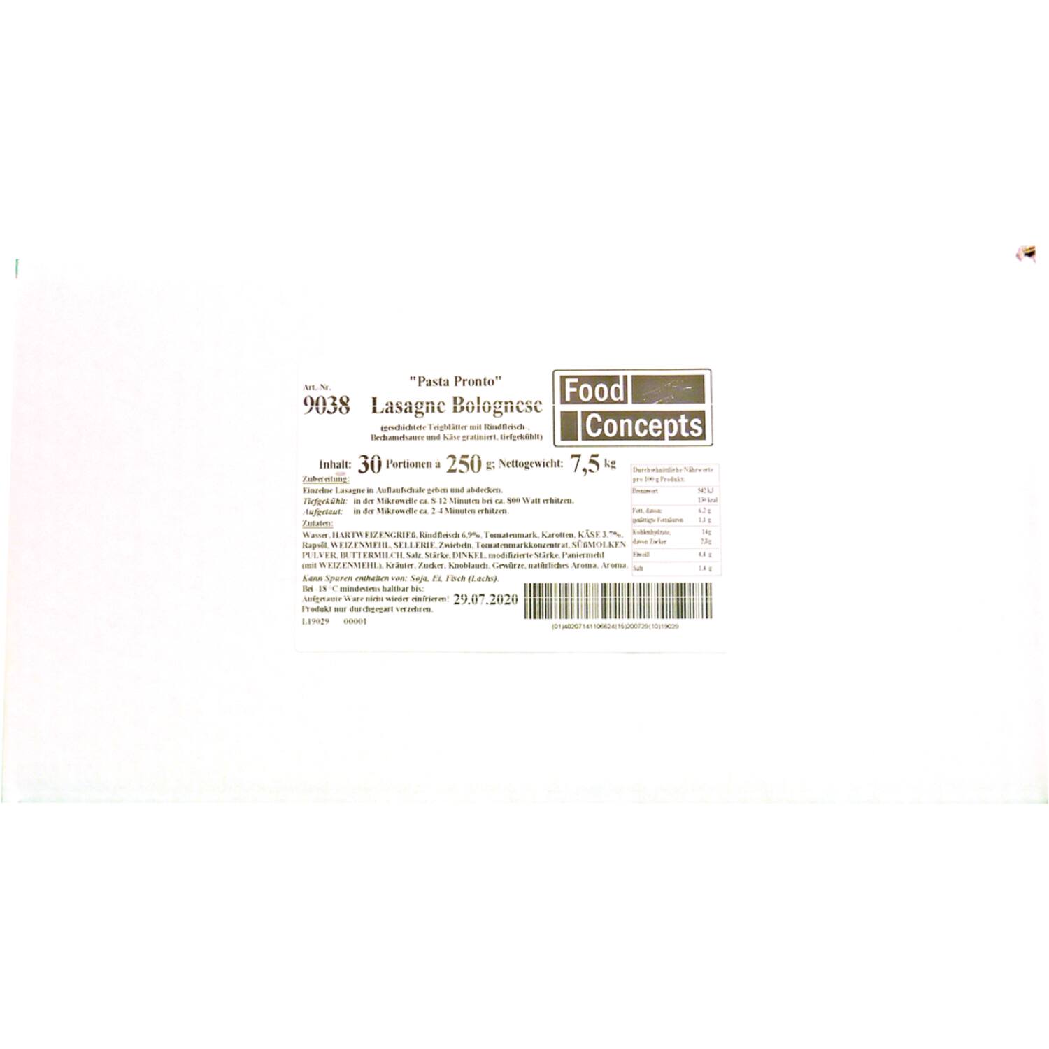 Giacobbe lasagne bolognese gegratineerd 30x250g