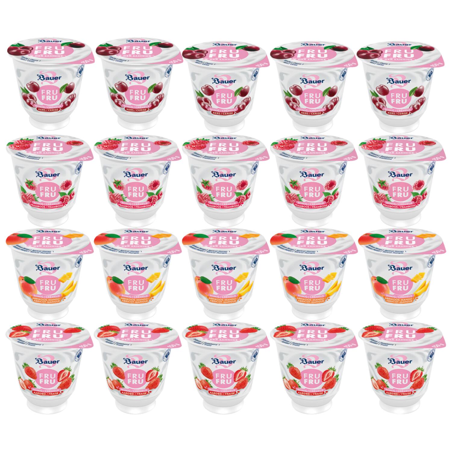 Bauer roomyoghurt houdbaar vruchten assorti met 4 smaken 20x150g
