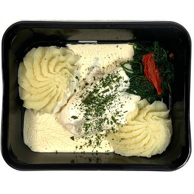 Dyne kabeljauw in wittewijnsaus met spinazie en puree 500g